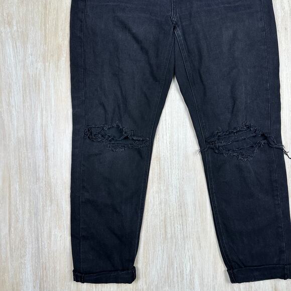 American Eagle Black Mom Jean Dark Wash High Rise Distressed Denim Jeans 4 - Picture 5 of 15